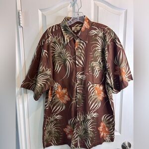 ☀️”Offshore” Men's Brown/Orange & Green Hawaiian Print Casual Button Down Shirt